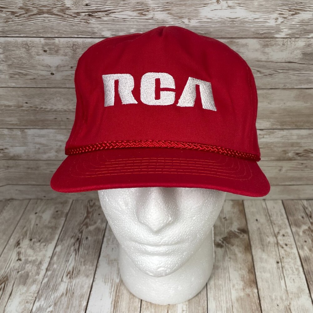 Vintage RCA Red White Embroidered Rope Men's OSFA Adjustable San Sun Cap Hat